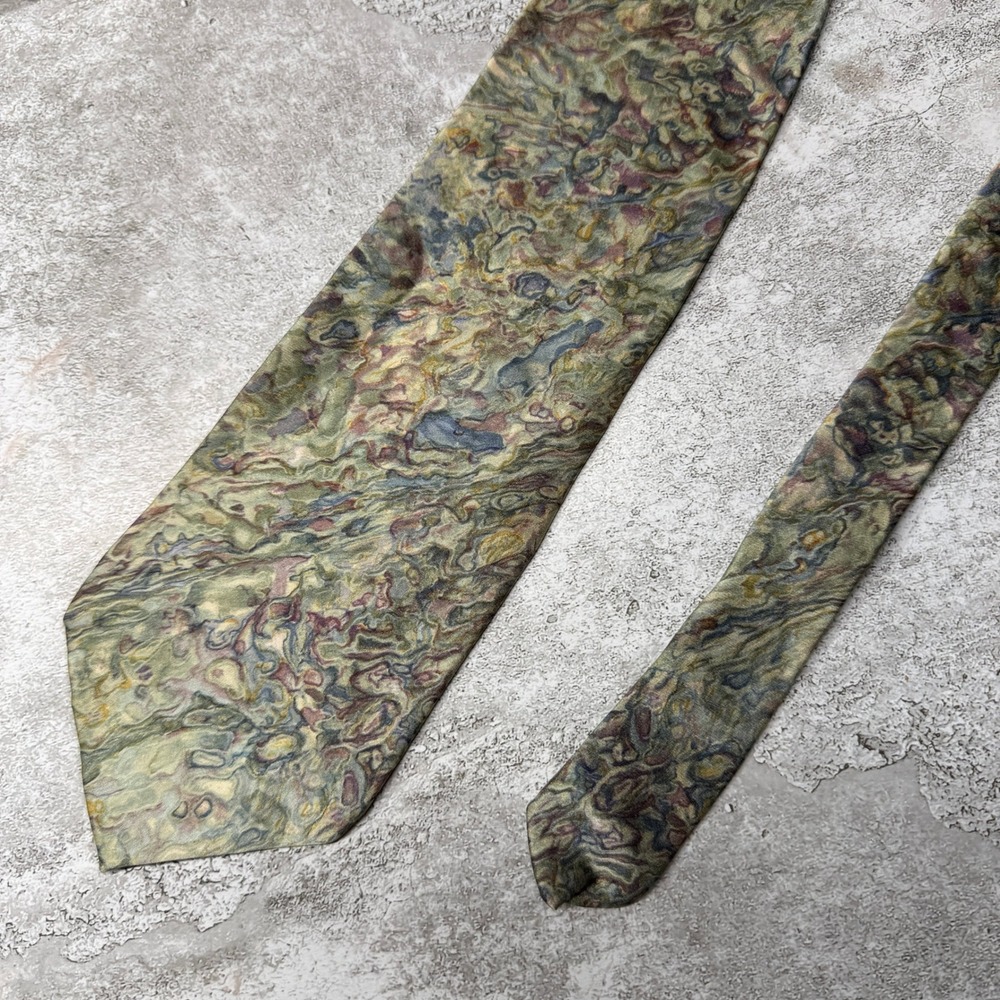 Champagne Cocktail Colors Necktie Men OS Multicolor Abstract Marble Pattern Silk